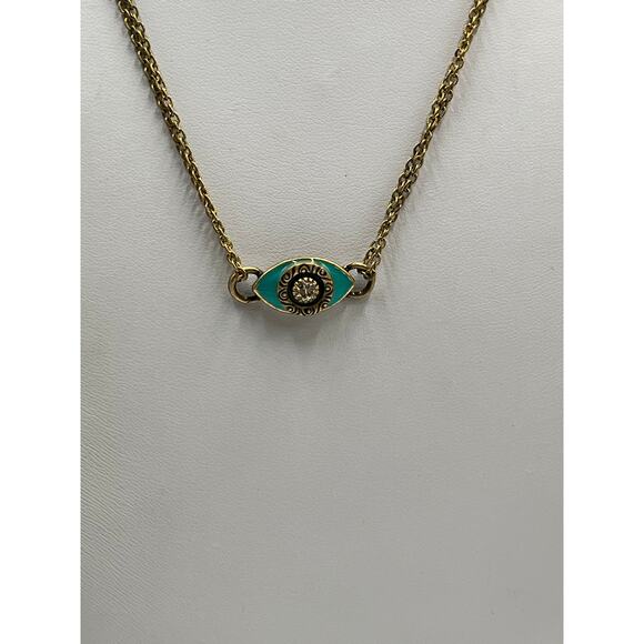 Michal Golan Turquoise and Black Evil Eye Necklace on Double Chain Rhinestone - Picture 14 of 15